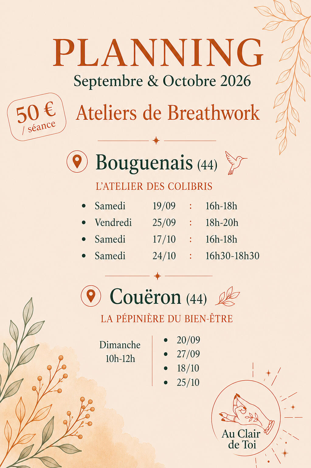 Tous les évènements et ateliers de Breathwork proposés dans le 44 ou 29.