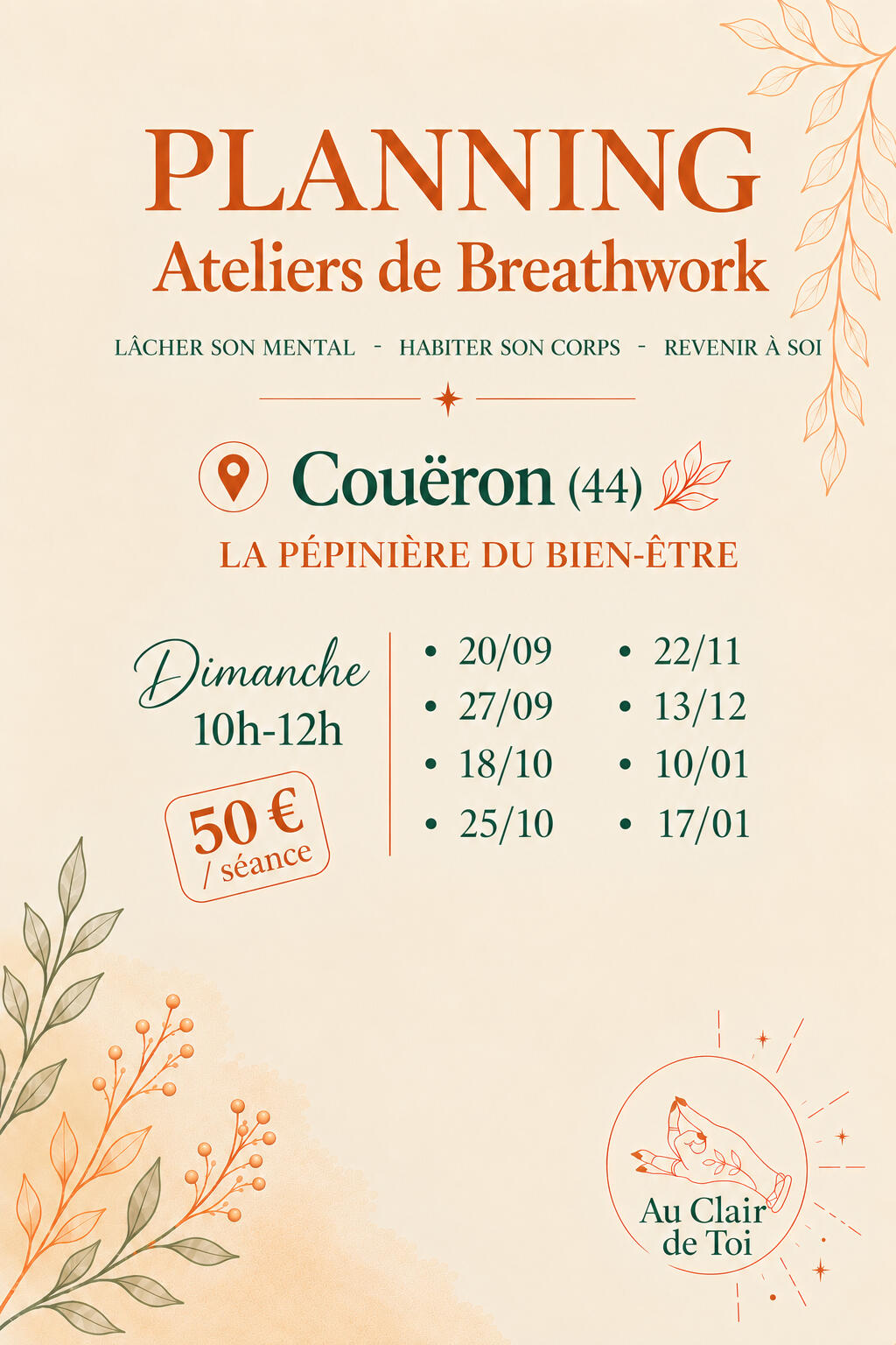 Agenda des évènements Tous les évènements et ateliers de Breathwork proposés dans le 44 ou 29.